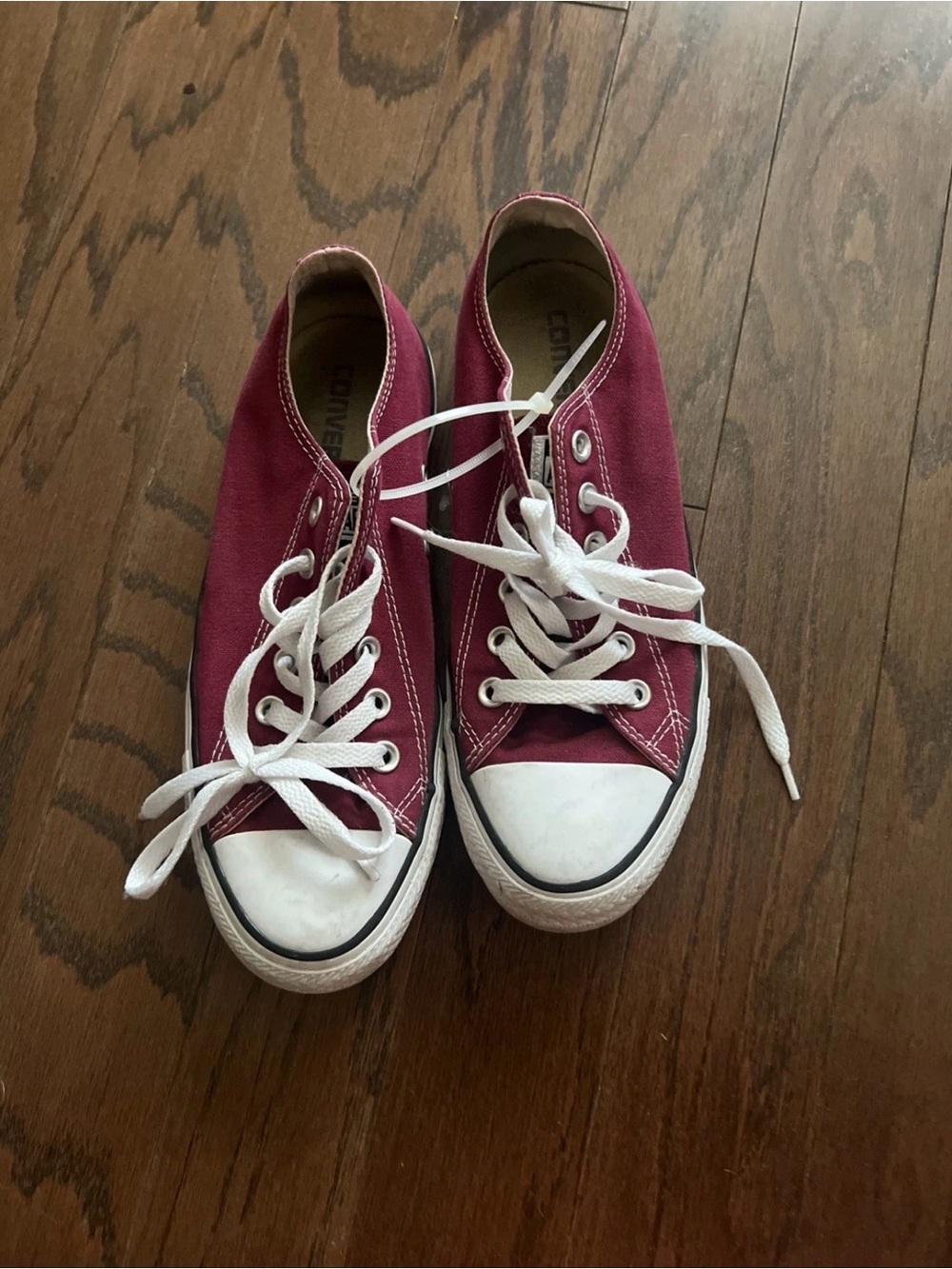 Converse Off-White Canvas Sneakers with Maroon Stitching